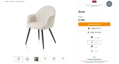 (R, od ręki) Nowoczesne krzesło z podłokietnikami Aron Happy@Home, tkanina Vulcano, kolor kremowy