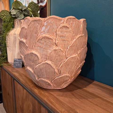 Donica Ceramiczna Jule 40 cm - Fioletowo-Różowa z Reliefem Liści | Coco Maison