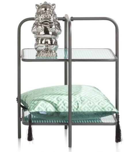 Designerski Dwupoziomowy Stolik Pomocniczy LOUIS 50 cm - COCO maison | Czarny Metal, Szklane Blaty, Styl Loft