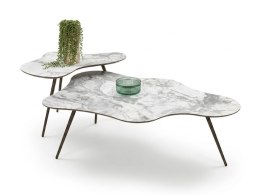 Designerski Komplet 2 Stolików Kawowych SALSA - COCO maison | Organiczne Blaty HPL (Jasny Marmur), Smukłe Metalowe Nóżki