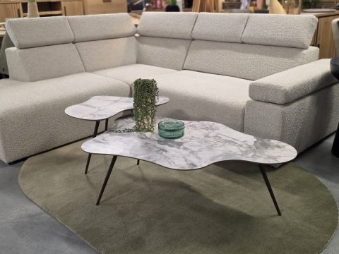 Designerski Komplet 2 Stolików Kawowych SALSA - COCO maison | Organiczne Blaty HPL (Jasny Marmur), Smukłe Metalowe Nóżki