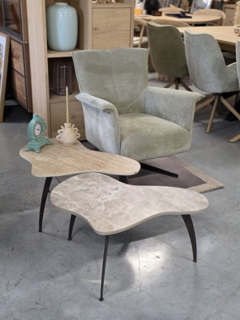 Designerski Stolik Kawowy NIDUM 75 cm - COCO maison | Organiczny Blat HPL Jasny Marmur, Czarna Metalowa Podstawa
