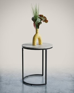 Designerski Stolik Pomocniczy LINA 46 cm - COCO maison | Szarobrązowy Blat z Efektem Marmuru, Czarny Metalowy Stelaż