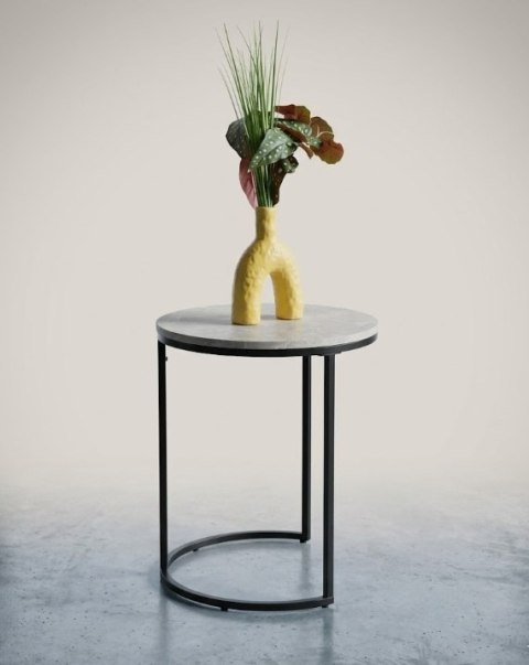 Designerski Stolik Pomocniczy LINA 46 cm - COCO maison | Szarobrązowy Blat z Efektem Marmuru, Czarny Metalowy Stelaż