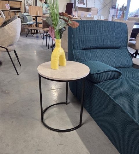 Designerski Stolik Pomocniczy LINA 46 cm - COCO maison | Szarobrązowy Blat z Efektem Marmuru, Czarny Metalowy Stelaż