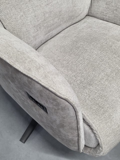 Fotel Rozkładany Elektrycznie FELINO - Chenille Livigno / Oregon, Kolor Kiezel (Kamykowy), 2 Silniki, Grafitowa Podstawa Design