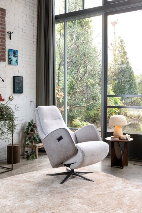 Fotel Rozkładany Elektrycznie FELINO - Chenille Livigno / Oregon, Kolor Kiezel (Kamykowy), 2 Silniki, Grafitowa Podstawa Design