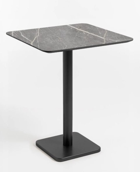 [K, od ręki] Kwadratowy Stolik Bistro BREST 75 x 75 cm - COCO maison | Blat HPL Jasno-szary (Kamień Look), Czarna Noga