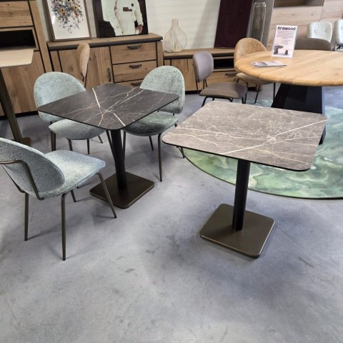 [K, od ręki] Kwadratowy Stolik Bistro BREST 75 x 75 cm - COCO maison | Blat HPL Jasno-szary (Kamień Look), Czarna Noga