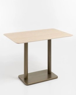 [K, od ręki] Prostokątny Stół Barowy BREST 120 x 75 cm - COCO maison | Blat HPL Trawertyn Look, Podwójna Złota Noga