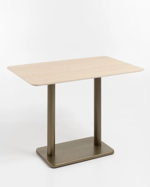 [K, od ręki] Prostokątny Stół Barowy BREST 120 x 75 cm - COCO maison | Blat HPL Trawertyn Look, Podwójna Złota Noga