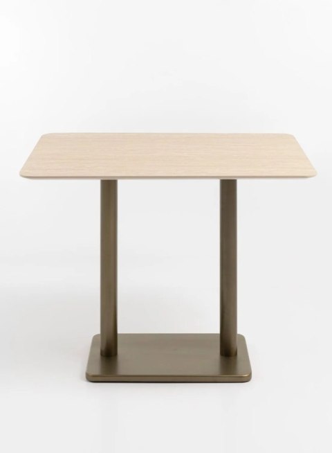 [K, od ręki] Prostokątny Stół Barowy BREST 120 x 75 cm - COCO maison | Blat HPL Trawertyn Look, Podwójna Złota Noga
