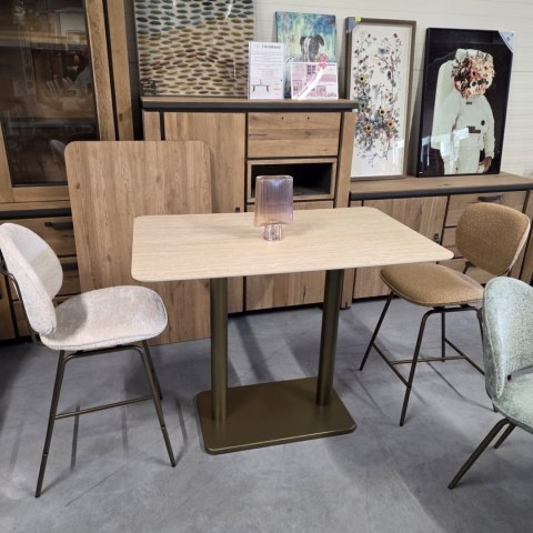 [K, od ręki] Prostokątny Stół Barowy BREST 120 x 75 cm - COCO maison | Blat HPL Trawertyn Look, Podwójna Złota Noga