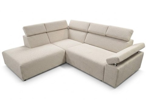 [od ręki] Narożnik CUDDLY 230 x 260 cm - Tkanina Boucle, Sprężyny Kieszeniowe, Siedzisko Sterowane Pilotem, Schowek