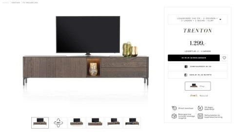 [defekt, od ręki] Nowozesna szafka RTV TRENTON 240 cm, fornir dębowy w kolorze clay, na metalowych nogach, z oświetleniem LED.