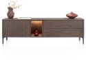 [defekt, od ręki] Szafka RTV / Lowboard TRENTON 180 cm, Fornir Dębowy Kolor Clay, Lamele, LED, 3w1 (Nogi/Cokół/Wisząca) - XOOON