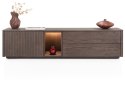[defekt, od ręki] Szafka RTV / Lowboard TRENTON 180 cm, Fornir Dębowy Kolor Clay, Lamele, LED, 3w1 (Nogi/Cokół/Wisząca) - XOOON